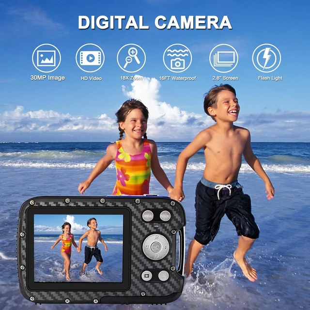 Alt view image 2 of 7 - 16FT 30MP Underwater Camera, 18X Zoom Waterproof Digital Camera with 32G Card & Rechargeable Battery for Kids & Teens, Snorkeling & Swimming Vacation (Blue)