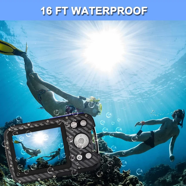 Alt view image 3 of 7 - 16FT 30MP Underwater Camera, 18X Zoom Waterproof Digital Camera with 32G Card & Rechargeable Battery for Kids & Teens, Snorkeling & Swimming Vacation (Blue)