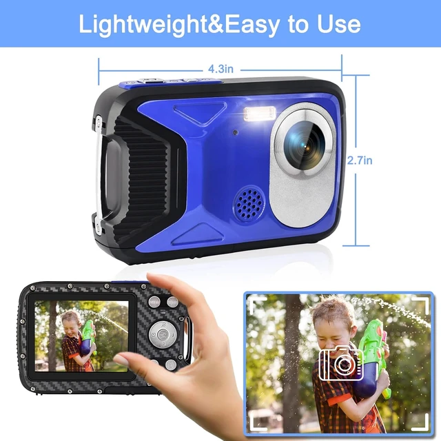 Alt view image 6 of 7 - 16FT 30MP Underwater Camera, 18X Zoom Waterproof Digital Camera with 32G Card & Rechargeable Battery for Kids & Teens, Snorkeling & Swimming Vacation (Blue)