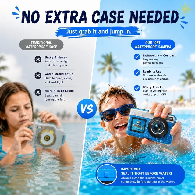 Alt view image 3 of 7 - 10FT 4K 48MP Waterproof Underwater Camera for Teens & Beginners