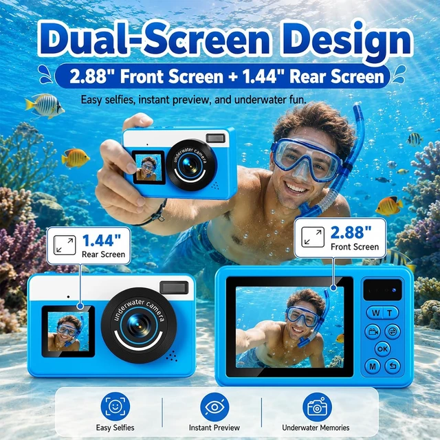 Alt view image 4 of 7 - 10FT 4K 48MP Waterproof Underwater Camera for Teens & Beginners