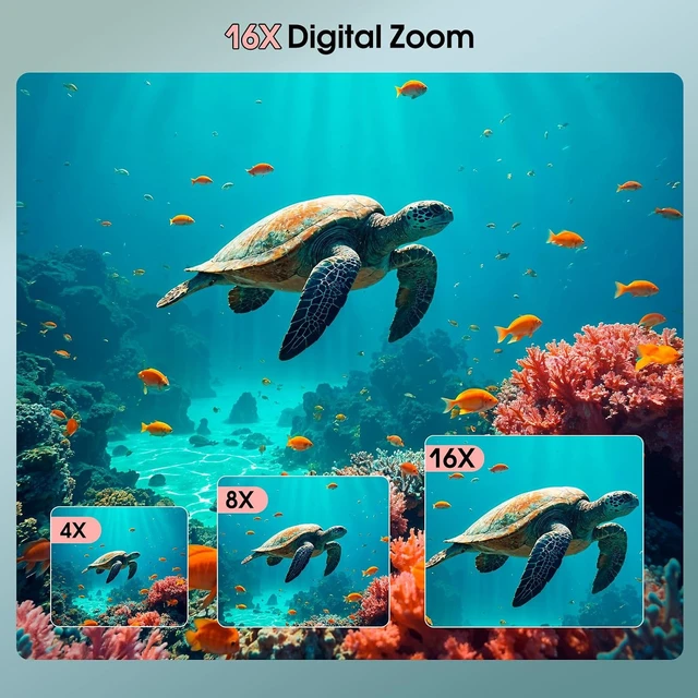 Alt view image 5 of 7 - 4K 64MP 16FT Waterproof Underwater Camera with 16GB Card, Pink