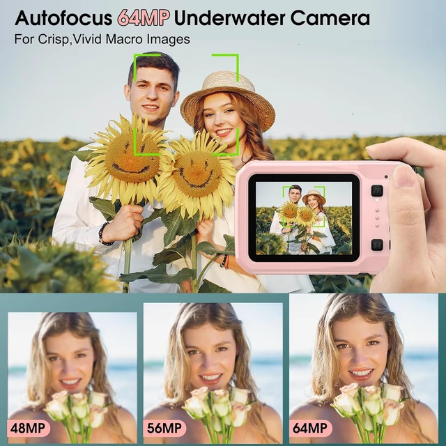 Alt view image 6 of 7 - 4K 64MP 16FT Waterproof Underwater Camera with 16GB Card, Pink