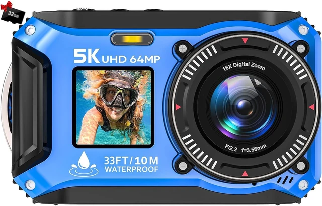 Main image of 5K 64MP Dual-Screen Underwater Camera, 33FT Waterproof