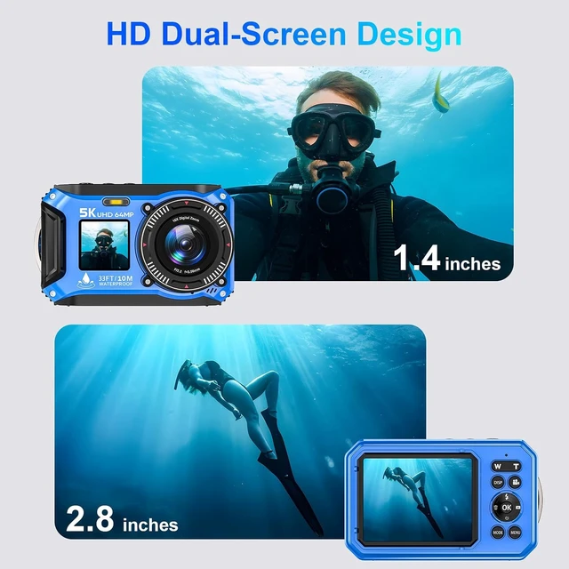 Alt view image 5 of 7 - 5K 64MP Dual-Screen Underwater Camera, 33FT Waterproof