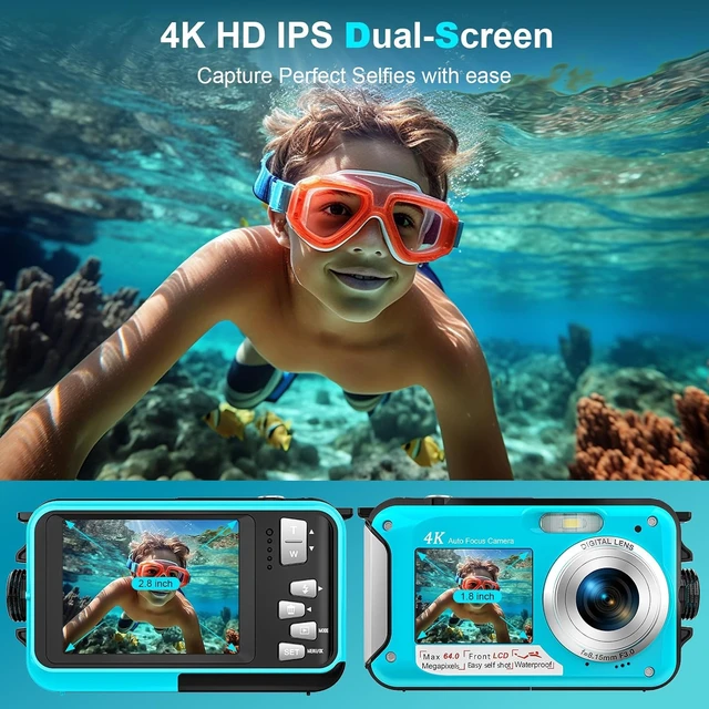 Alt view image 3 of 7 - 4K 64MP 16FT Compact Waterproof Underwater Camera, Floatable