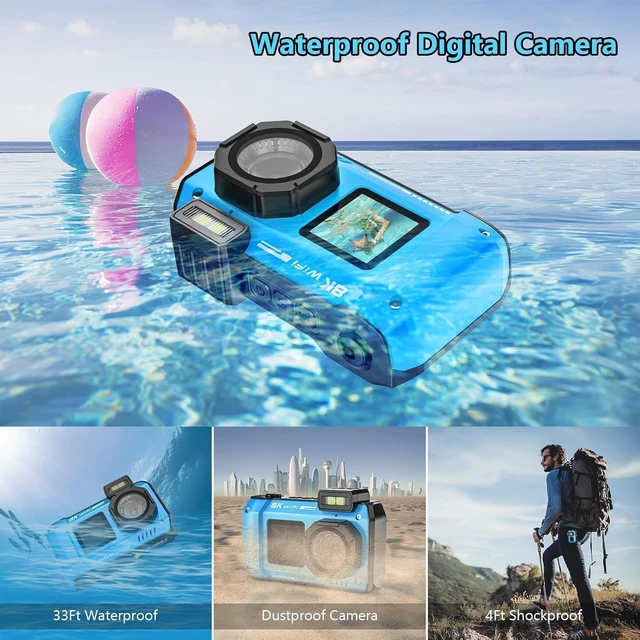 Alt view image 3 of 7 - 8K 70MP 33FT WiFi Waterproof Underwater Camera with 32GB