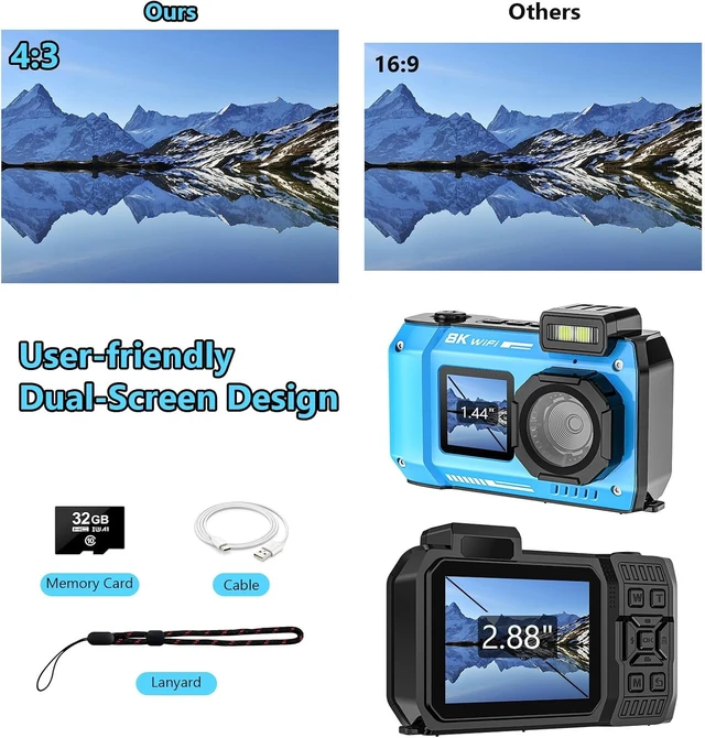 Alt view image 7 of 7 - 8K 70MP 33FT WiFi Waterproof Underwater Camera with 32GB