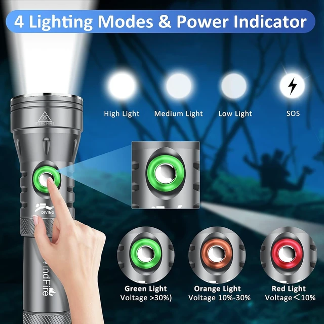 Alt view image 4 of 7 - DF260 High-Powered Underwater Scuba Diving Flashlight
