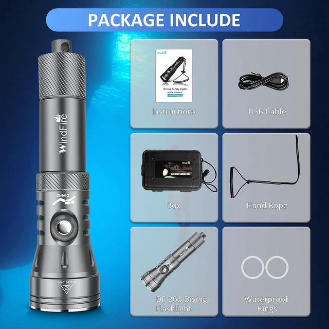 Alt view image 5 of 7 - DF260 High-Powered Underwater Scuba Diving Flashlight