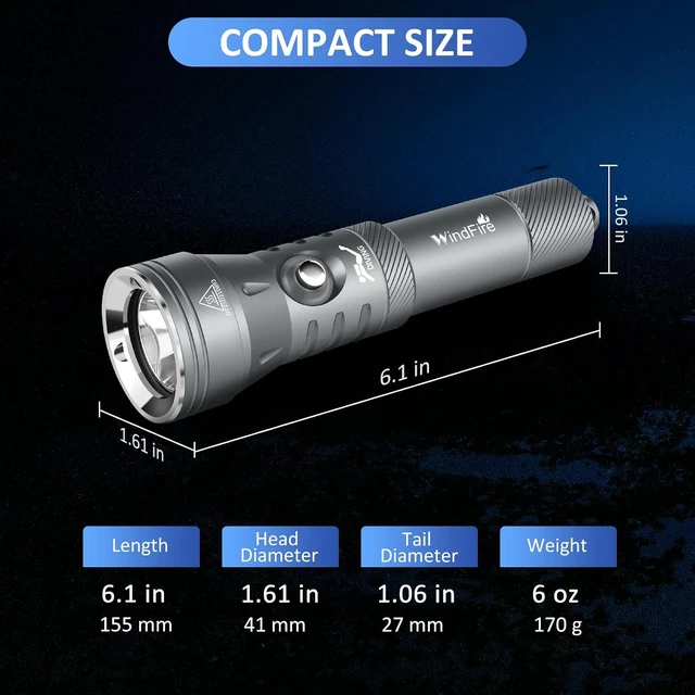 Alt view image 7 of 7 - DF260 High-Powered Underwater Scuba Diving Flashlight