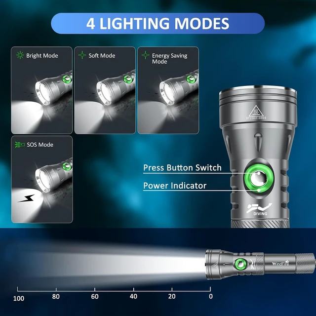 Alt view image 2 of 7 - DF260 High-Powered Underwater Scuba Diving Flashlight