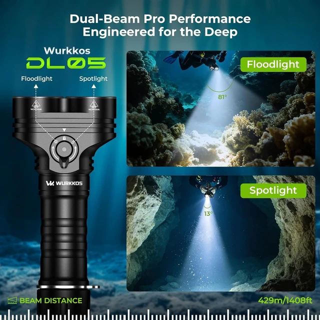 Alt view image 2 of 7 - DL05 Scuba Dive Light, 6000LM Underwater Flashlight, 14H Runtime