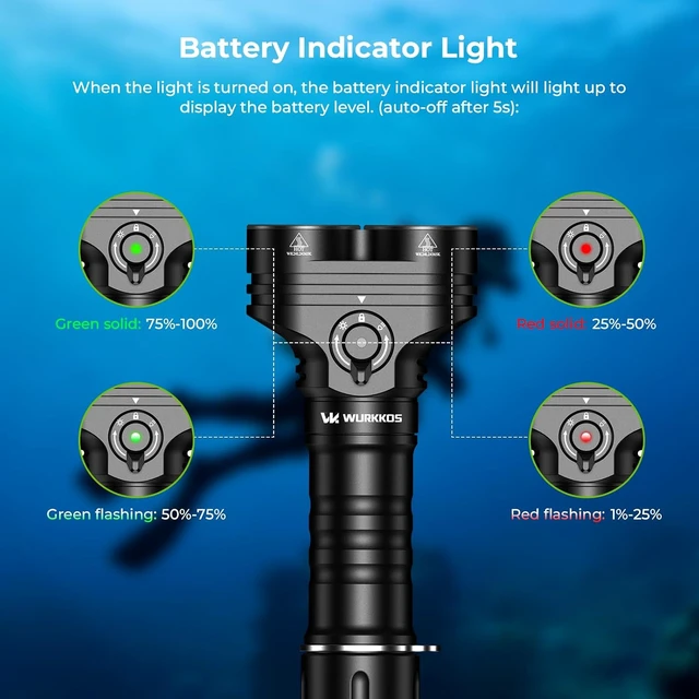 Alt view image 7 of 7 - DL05 Scuba Dive Light, 6000LM Underwater Flashlight, 14H Runtime