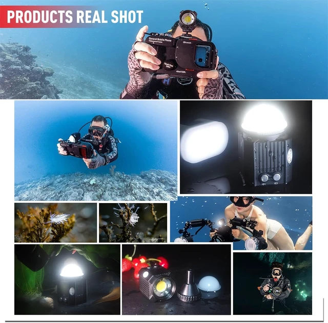 Alt view image 2 of 7 - SL-19 LED Camera Video Light Compatible with GoPro Waterproof 196FT/60M, 2000LM, White/Red/Blue Fill Light, CRI95, Dimmable 6500K, Underwater Photography