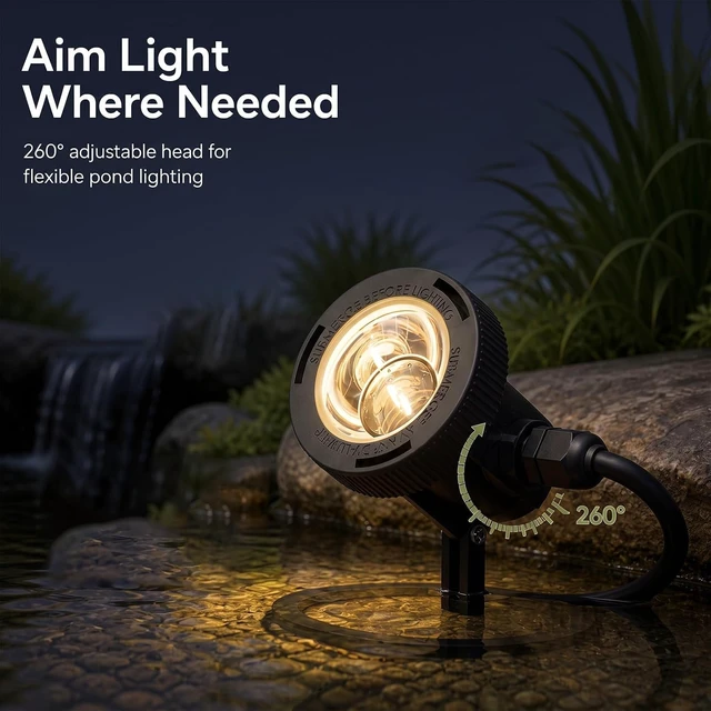 Alt view image 5 of 7 - 2-Pack Low-Voltage Submersible Pond Lights, 2900K Warm White, 5.4W 135 Lumens Landscape Floodlight with 15FT Wire for Pool, Fountain & Pond