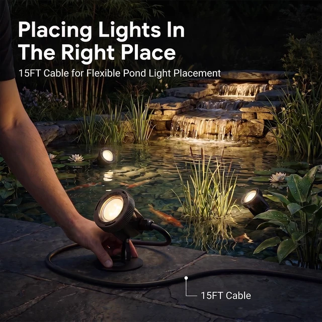 Alt view image 7 of 7 - 2-Pack Low-Voltage Submersible Pond Lights, 2900K Warm White, 5.4W 135 Lumens Landscape Floodlight with 15FT Wire for Pool, Fountain & Pond