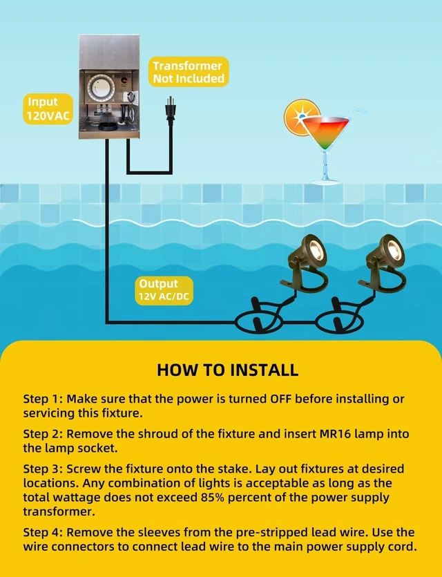 Alt view image 6 of 6 - 12V Low-Voltage Solid Brass Heavy-Duty Underwater Pond Light, 1 Pack