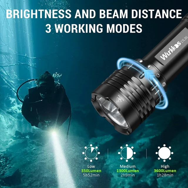 Alt view image 4 of 7 - DL30 Rechargeable Dive Light, 3600 Lumens Scuba Diving Light