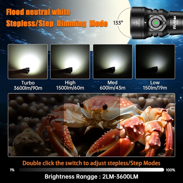 Alt view image 3 of 7 - DL08 Underwater Scuba Diving Video Light with Infinite Dimming