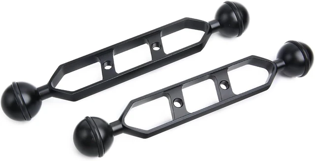 Main image of 7" Black Underwater Aluminum Extension Arm (2-Pack) Dual Ball System with 1" Head Connector, Waterproof & Rustproof for Diving Camera Tray, Strobe & Video Light