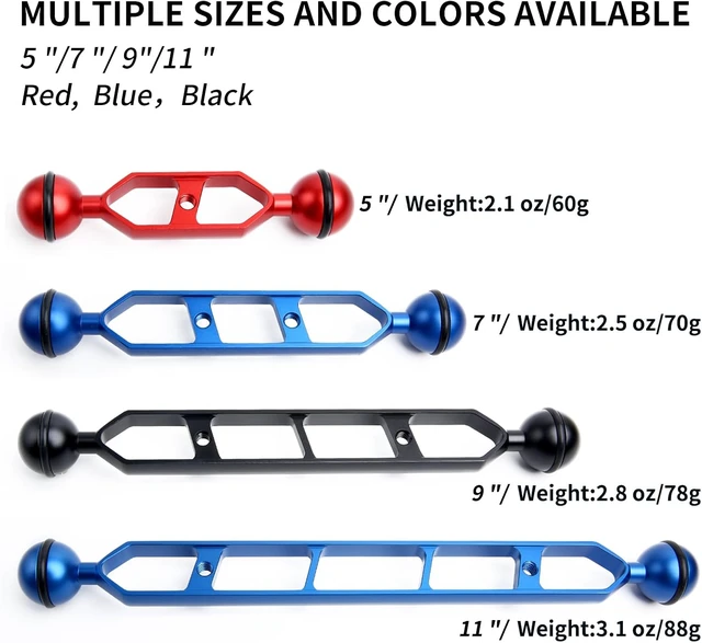 Alt view image 4 of 5 - 7" Black Underwater Aluminum Extension Arm (2-Pack) Dual Ball System with 1" Head Connector, Waterproof & Rustproof for Diving Camera Tray, Strobe & Video Light