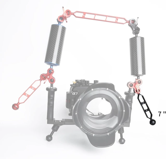 Alt view image 5 of 5 - 7" Black Underwater Aluminum Extension Arm (2-Pack) Dual Ball System with 1" Head Connector, Waterproof & Rustproof for Diving Camera Tray, Strobe & Video Light