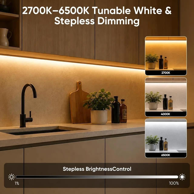 Alt view image 3 of 7 - 32.8ft 24V Dimmable COB LED Strip with Remote Under-Cabinet Lights