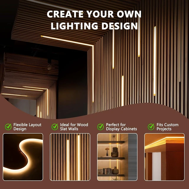 Alt view image 6 of 7 - 16.4ft 24V Silicone LED Strip Lights for Recessed Wood Slat Wall Lighting