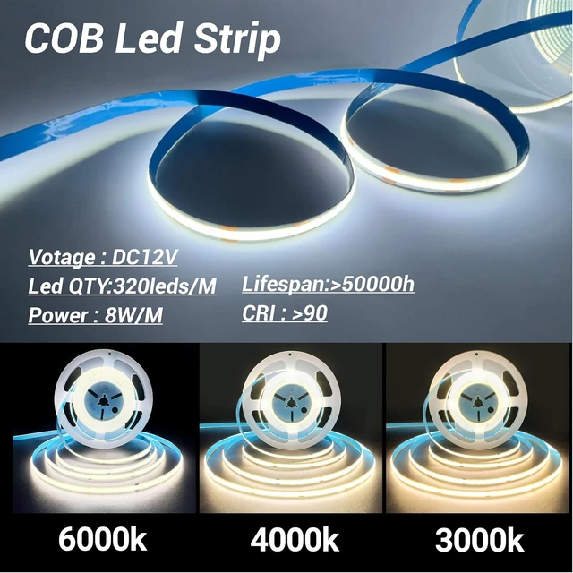 Alt view image 2 of 7 - 16.4ft 12V COB LED Strip Lights, Cool White 6000K Shelf Lighting