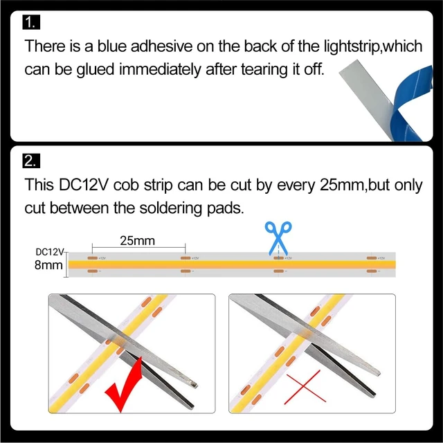 Alt view image 4 of 7 - 16.4ft 12V COB LED Strip Lights, Cool White 6000K Shelf Lighting