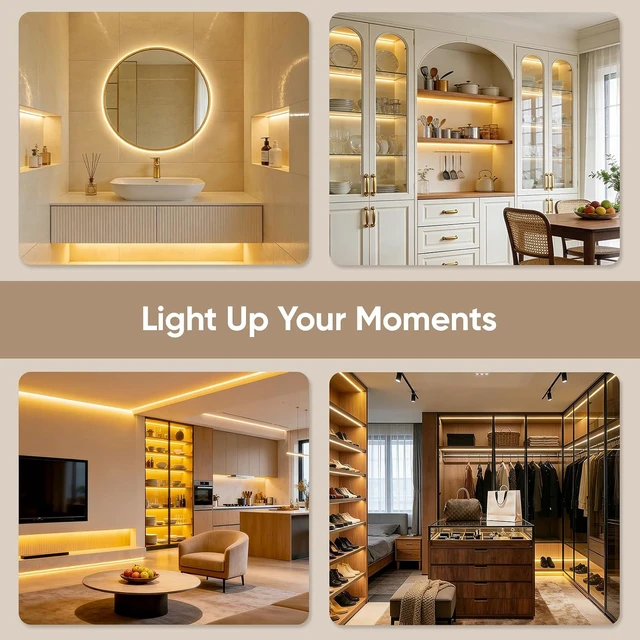 Alt view image 6 of 7 - 32.8ft 24V Dimmable COB LED Strip with Remote Under-Cabinet Lights