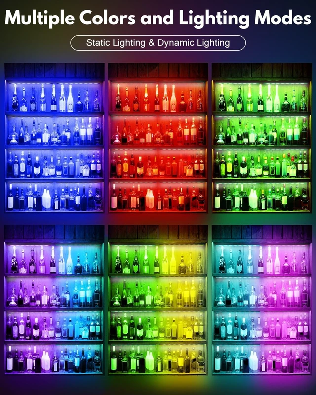 Alt view image 2 of 7 - 4-Pack 12-Inch RGB LED Shelf Light Bars with Multiple Colors & Modes, App & Remote Control Ambient Lighting for Shelves, Cabinets, Display Cases & Desks