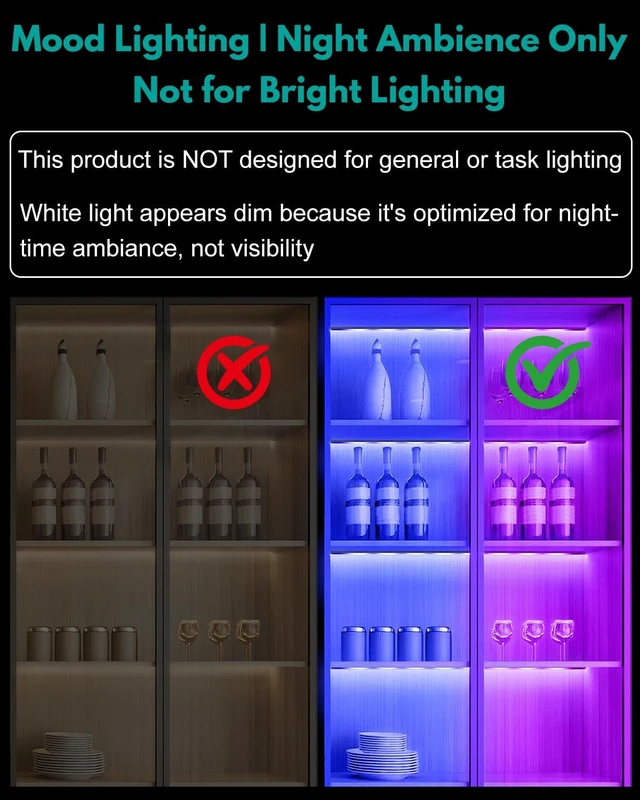 Alt view image 3 of 7 - 4-Pack 12-Inch RGB LED Shelf Light Bars with Multiple Colors & Modes, App & Remote Control Ambient Lighting for Shelves, Cabinets, Display Cases & Desks