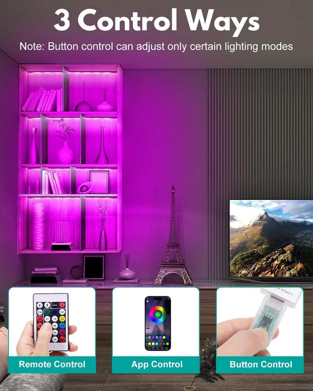 Alt view image 4 of 7 - 4-Pack 12-Inch RGB LED Shelf Light Bars with Multiple Colors & Modes, App & Remote Control Ambient Lighting for Shelves, Cabinets, Display Cases & Desks