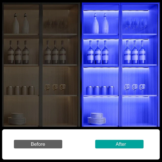 Alt view image 7 of 7 - 4-Pack 12-Inch RGB LED Shelf Light Bars with Multiple Colors & Modes, App & Remote Control Ambient Lighting for Shelves, Cabinets, Display Cases & Desks
