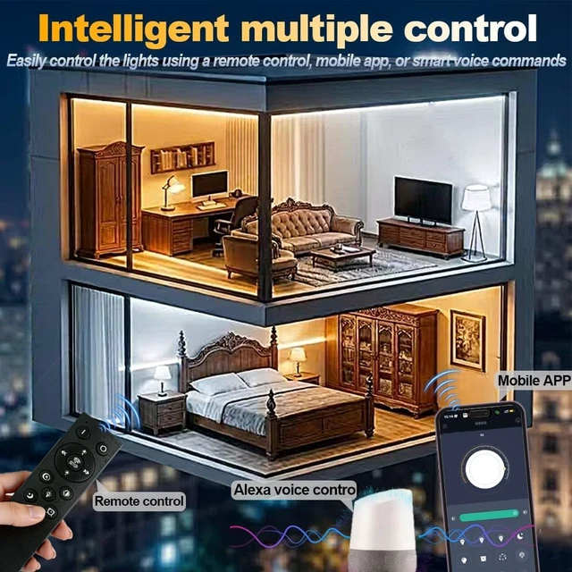 Alt view image 3 of 7 - 32.8ft/10m CCT COB LED Strip Light Kit, 2700K-6500K, Dimmable & Cuttable 24V Tape with Smart Transformer & Remote/App/Alexa Control for Bedroom, Shelves & Under-Cabinet