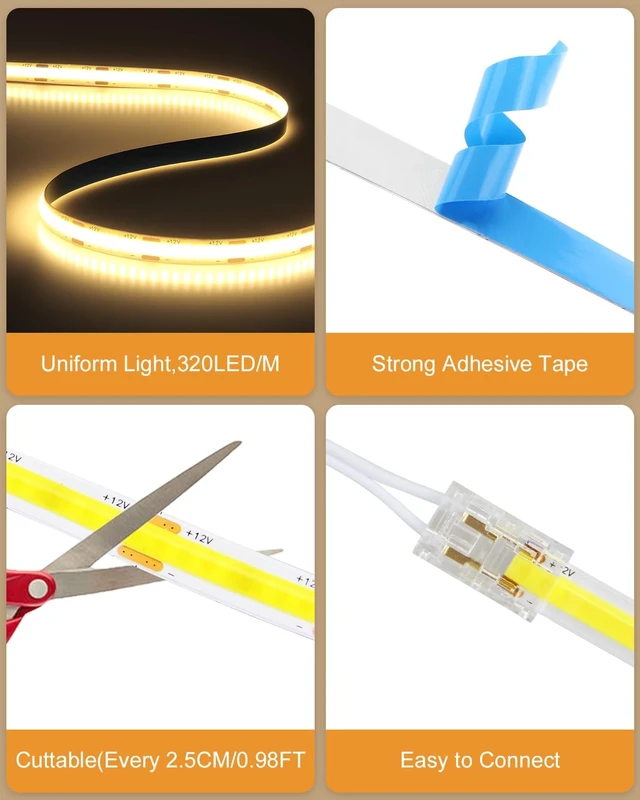 Alt view image 4 of 7 - 32.8FT 12V Warm White 3000K Under-Shelf Light Strip with Hand-Sweep On/Off