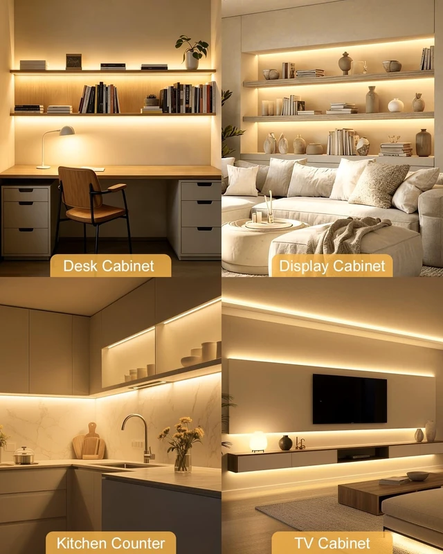 Alt view image 6 of 7 - 32.8FT 12V Warm White 3000K Under-Shelf Light Strip with Hand-Sweep On/Off
