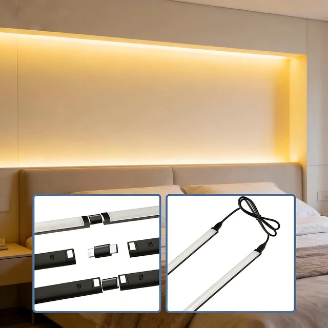 Alt view image 2 of 6 - 6-Pack Dimmable Under-Cabinet LED Strip Lights with IR Control & 3 Color-Changing Modes Stepless Brightness & Timer for Kitchen Counter, Shelf, Wardrobe & Closet