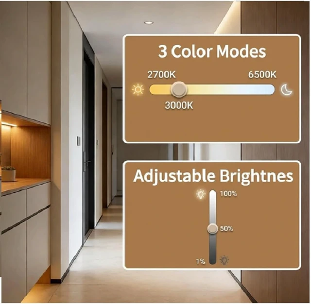 Alt view image 5 of 6 - 6-Pack Dimmable Under-Cabinet LED Strip Lights with IR Control & 3 Color-Changing Modes Stepless Brightness & Timer for Kitchen Counter, Shelf, Wardrobe & Closet
