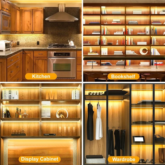 Alt view image 6 of 7 - 6-Pack 20-Inch Dimmable COB LED Shelf Light Strips, Warm White 3000K Under-Cabinet Lighting for Display Case, Bookshelf, Kitchen, Wardrobe & Closet