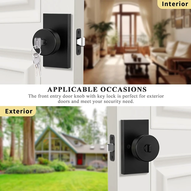 Alt view image 2 of 6 - Matte Black Exterior Entry Door Knob with Lock & Keys