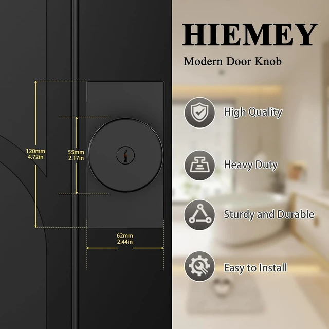 Alt view image 3 of 6 - Matte Black Exterior Entry Door Knob with Lock & Keys