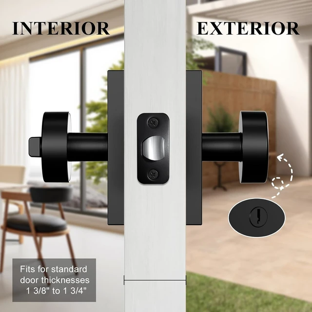 Alt view image 4 of 6 - Matte Black Exterior Entry Door Knob with Lock & Keys
