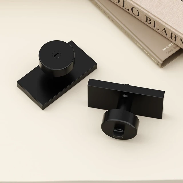 Alt view image 6 of 6 - Matte Black Exterior Entry Door Knob with Lock & Keys