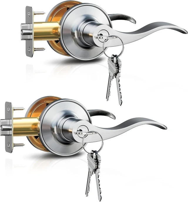 Main image of 2-Pack Keyed-Alike Entry Door Handles with Locks & Keys, Satin Nickel