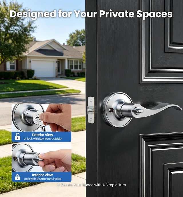 Alt view image 3 of 7 - 2-Pack Keyed-Alike Entry Door Handles with Locks & Keys, Satin Nickel