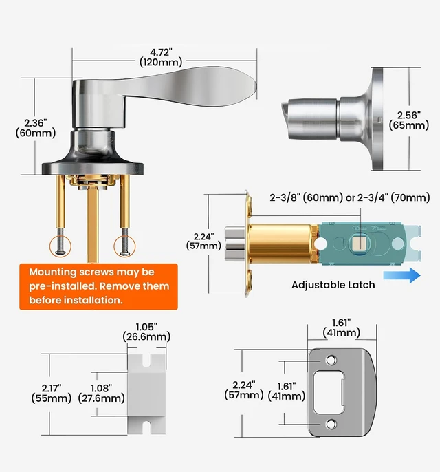 Alt view image 5 of 7 - 2-Pack Keyed-Alike Entry Door Handles with Locks & Keys, Satin Nickel