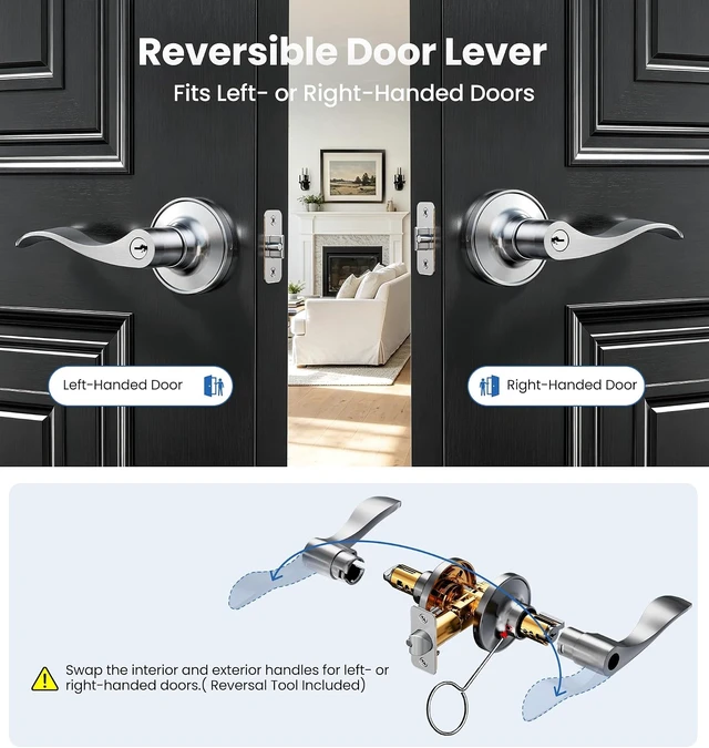 Alt view image 7 of 7 - 2-Pack Keyed-Alike Entry Door Handles with Locks & Keys, Satin Nickel